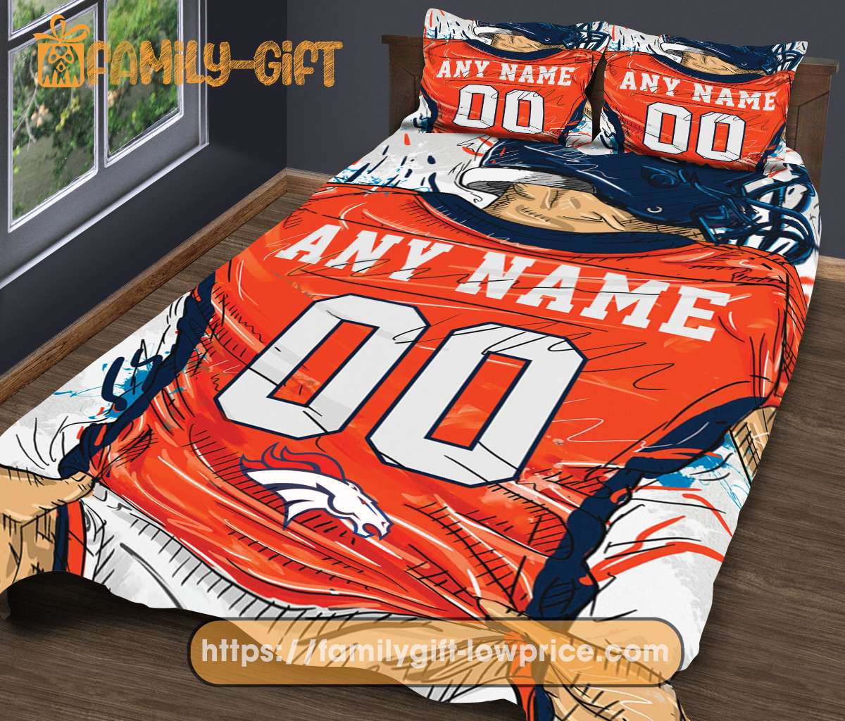 Denver Broncos Jersey NFL Bedding Sets, Denver Broncos Gifts, Cute Bed Sets Custom Name Number