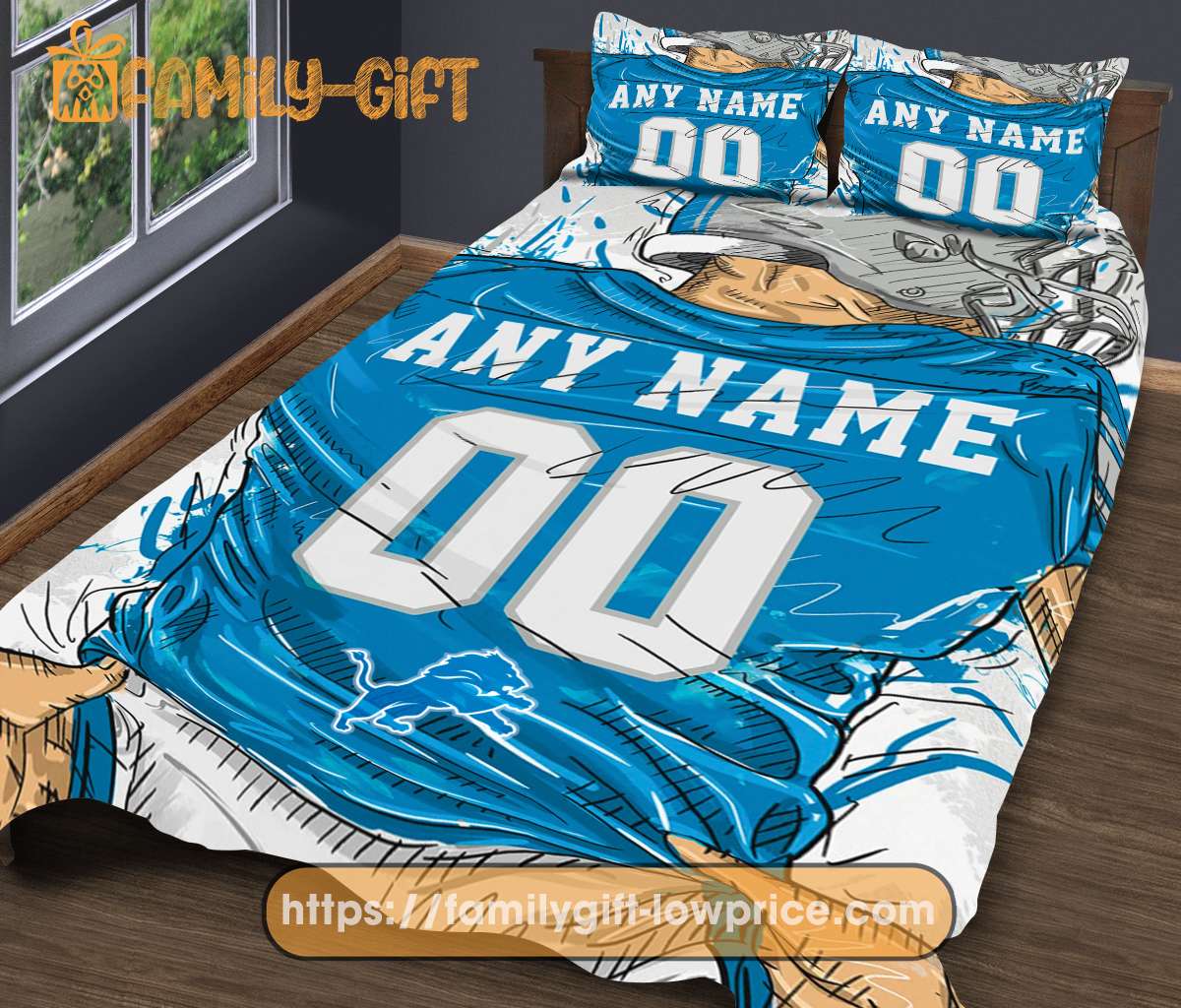 Detroit Lion Jersey NFL Bedding Sets, Detroit Lions Gifts, Cute Bed Sets Custom Name Number