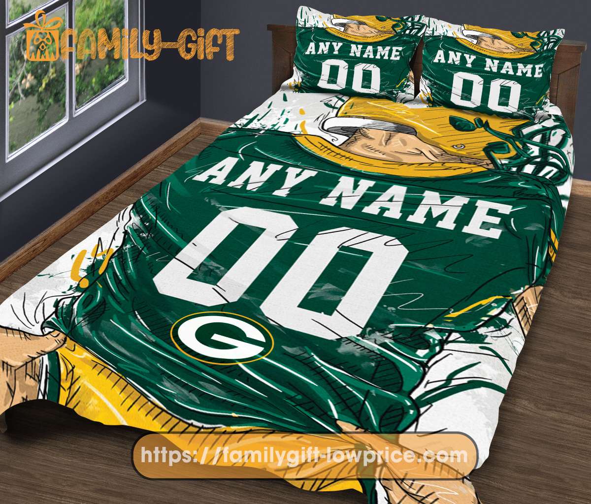Custom Green Bay Packers Jersey NFL Bedding Sets, Unique Green Bay Packers Gifts, Cute Bed Sets Custom Name Number