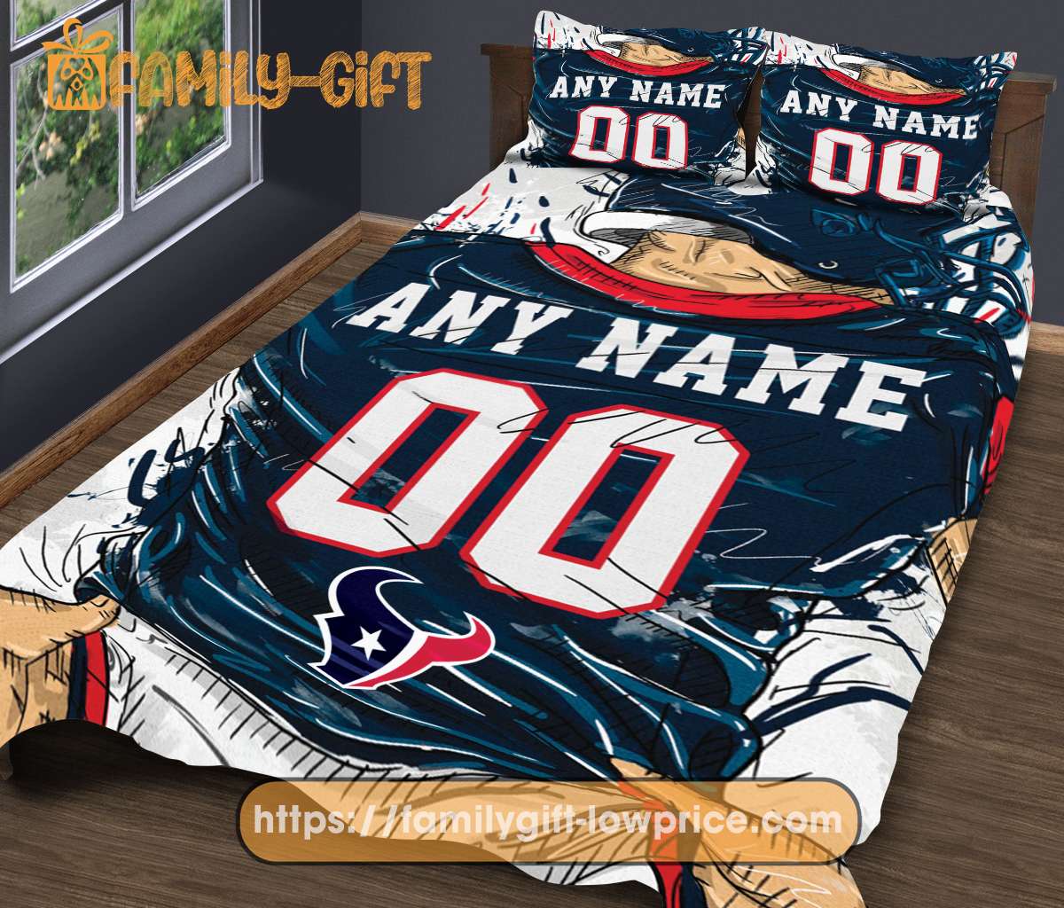Houston Texans Jersey NFL Bedding Sets, Houston Texans Gifts, Cute Bed Sets Custom Name Number