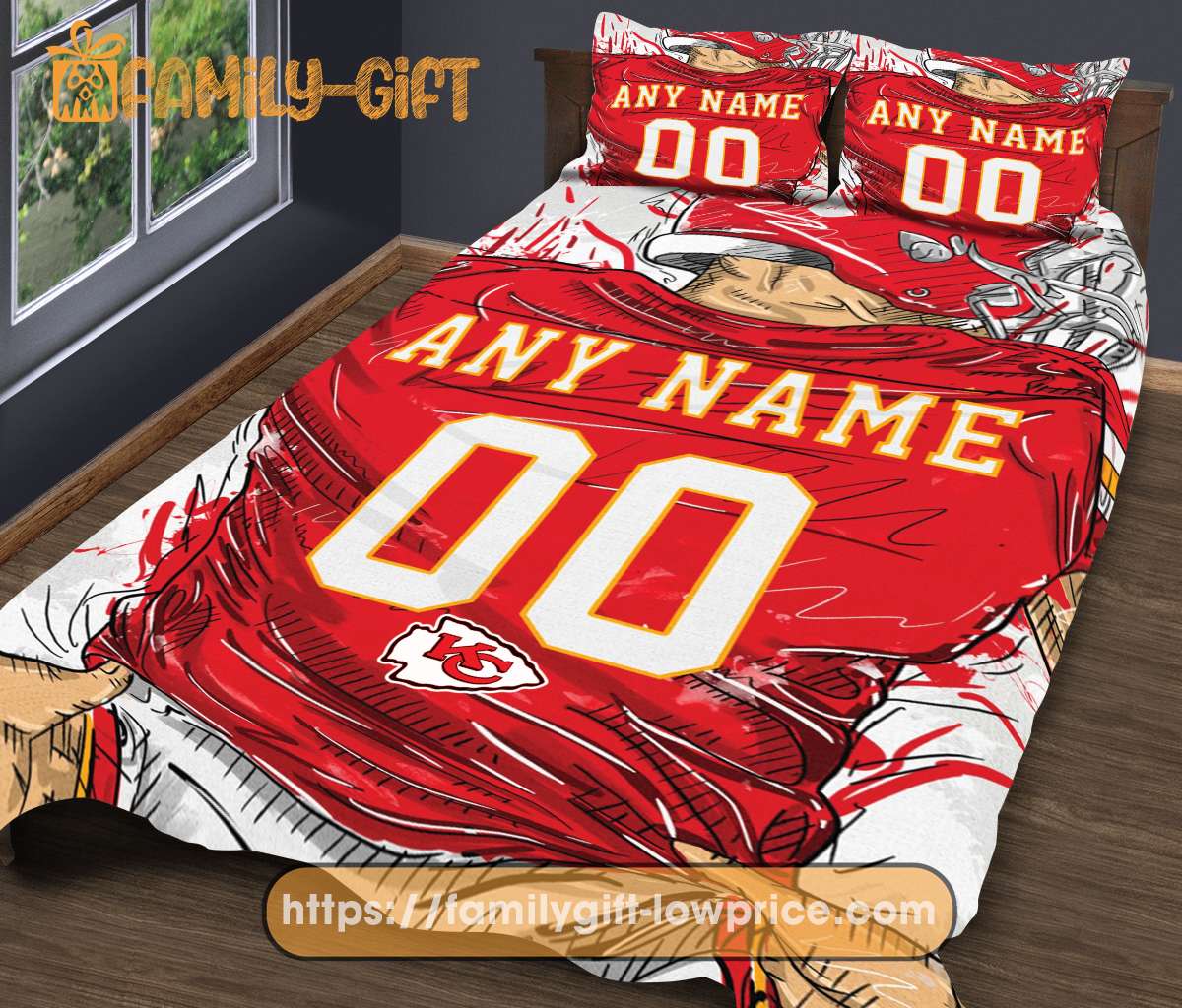 Custom Kansas City Chiefs Jersey NFL Bedding Sets, Kansas City Chiefs Gifts, Cute Bed Sets Custom Name Number