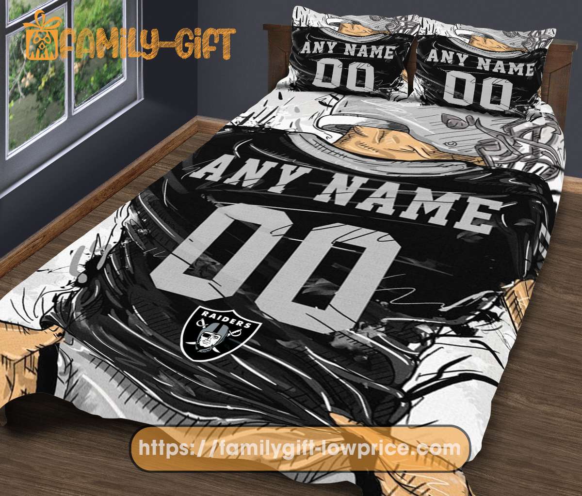 Las Vegas Raiders Jersey NFL Bedding Sets, Raiders Gifts, Cute Bed Sets Custom Name Number
