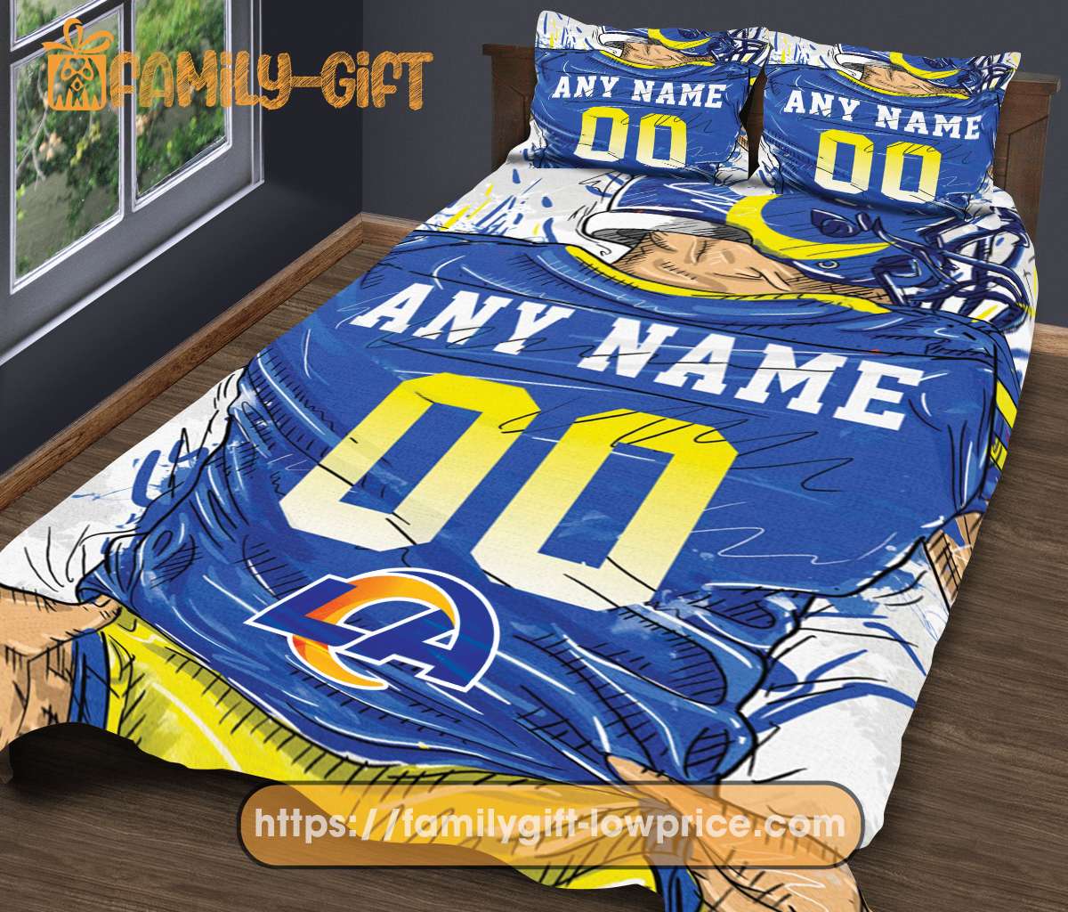 Los Angeles Rams Jersey NFL Bedding Sets, LA Rams Gifts, Cute Bed Sets Custom Name Number