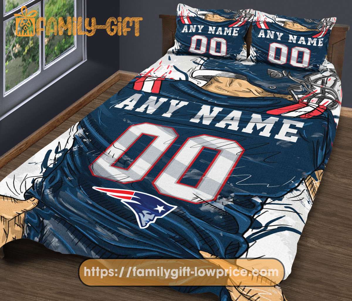 New England Patriots Jersey NFL Bedding Sets, Patriots Gifts, Cute Bed Sets Custom Name Number