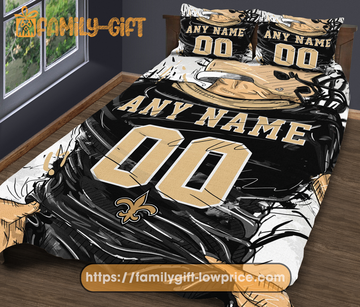New Orleans Saints Jersey NFL Bedding Sets, Custom Saints Jersey, Cute Bed Sets Custom Name Number