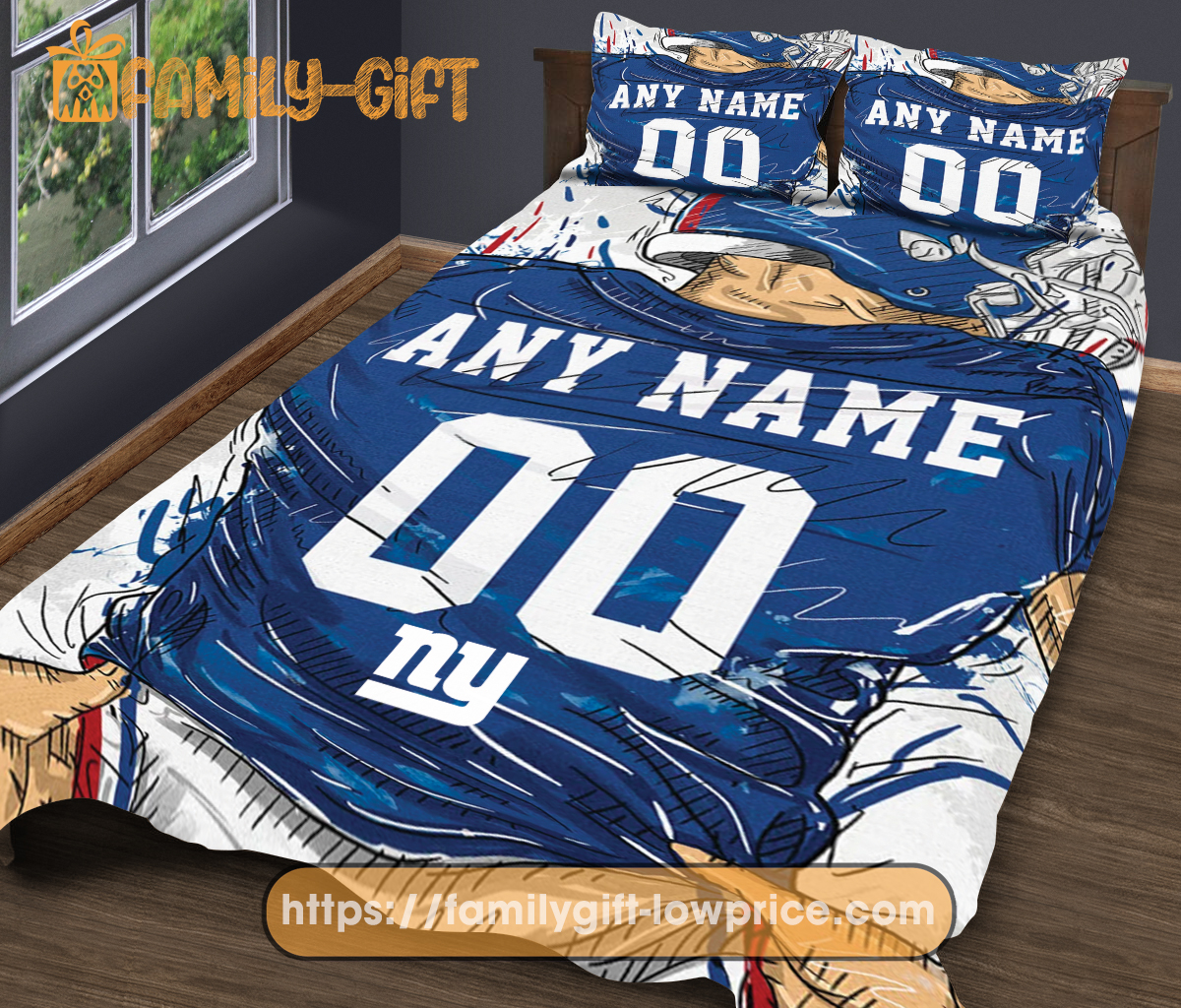 New York Giants Jersey NFL Bedding Sets, NY Giants Gifts, Cute Bed Sets Custom Name Number