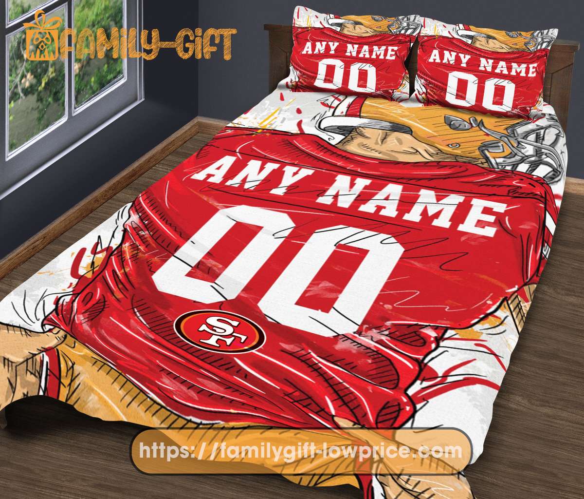 San Francisco 49ers Jersey NFL Bedding Sets, San Francisco 49ers Gifts, Cute Bed Sets Custom Name Number