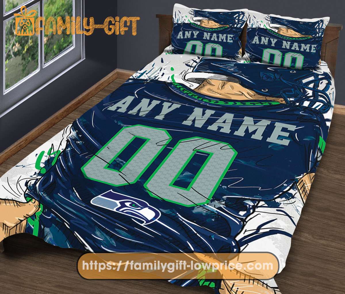 Seattle Seahawks Jersey NFL Bedding Sets, Seahawks Gifts, Cute Bed Sets Custom Name Number