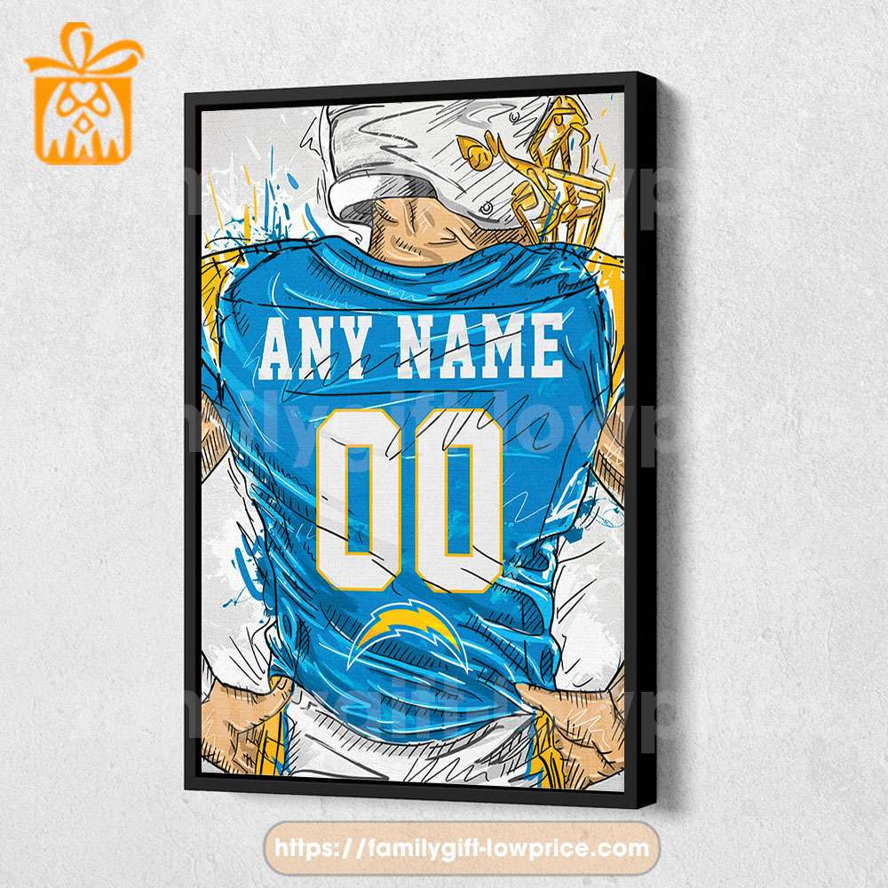 Personalize Your Los Angeles Chargers Jersey NFL Poster with Custom Name and Number - Premium Poster for Room