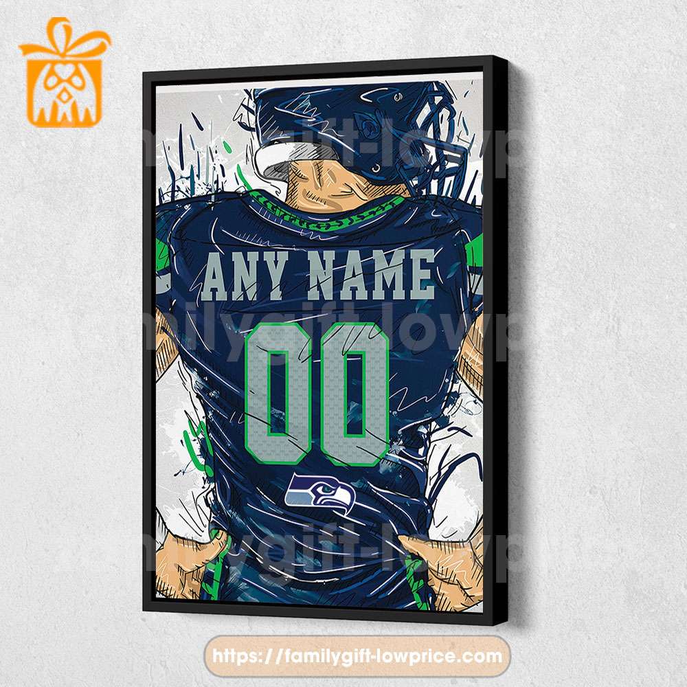 Personalize Your Seattle Seahawks Jersey NFL Poster with Custom Name and Number - Premium Poster for Room