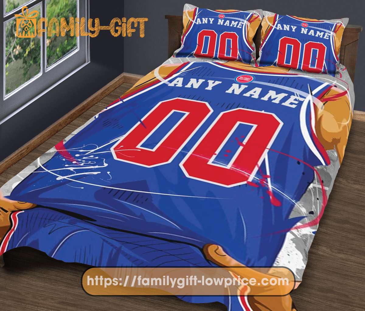 Custom Basketball Bedding NBA Detroit Pistons Jersey With Custom Name and Number - Premium Bedding
