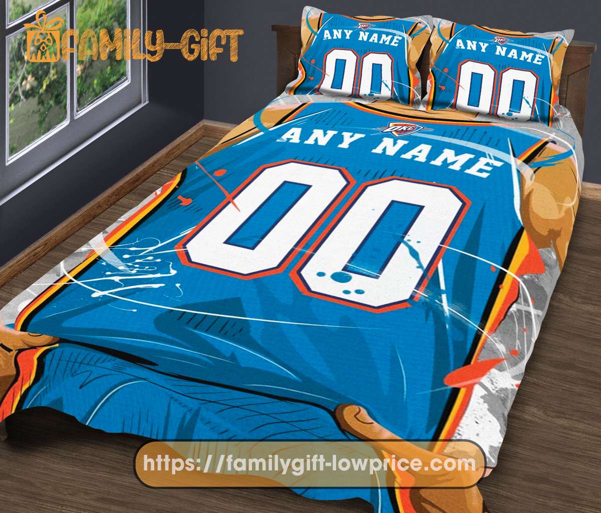 Custom Basketball Bedding Oklahoma City NBA With Custom Jersey Name and Number - Premium Bedding