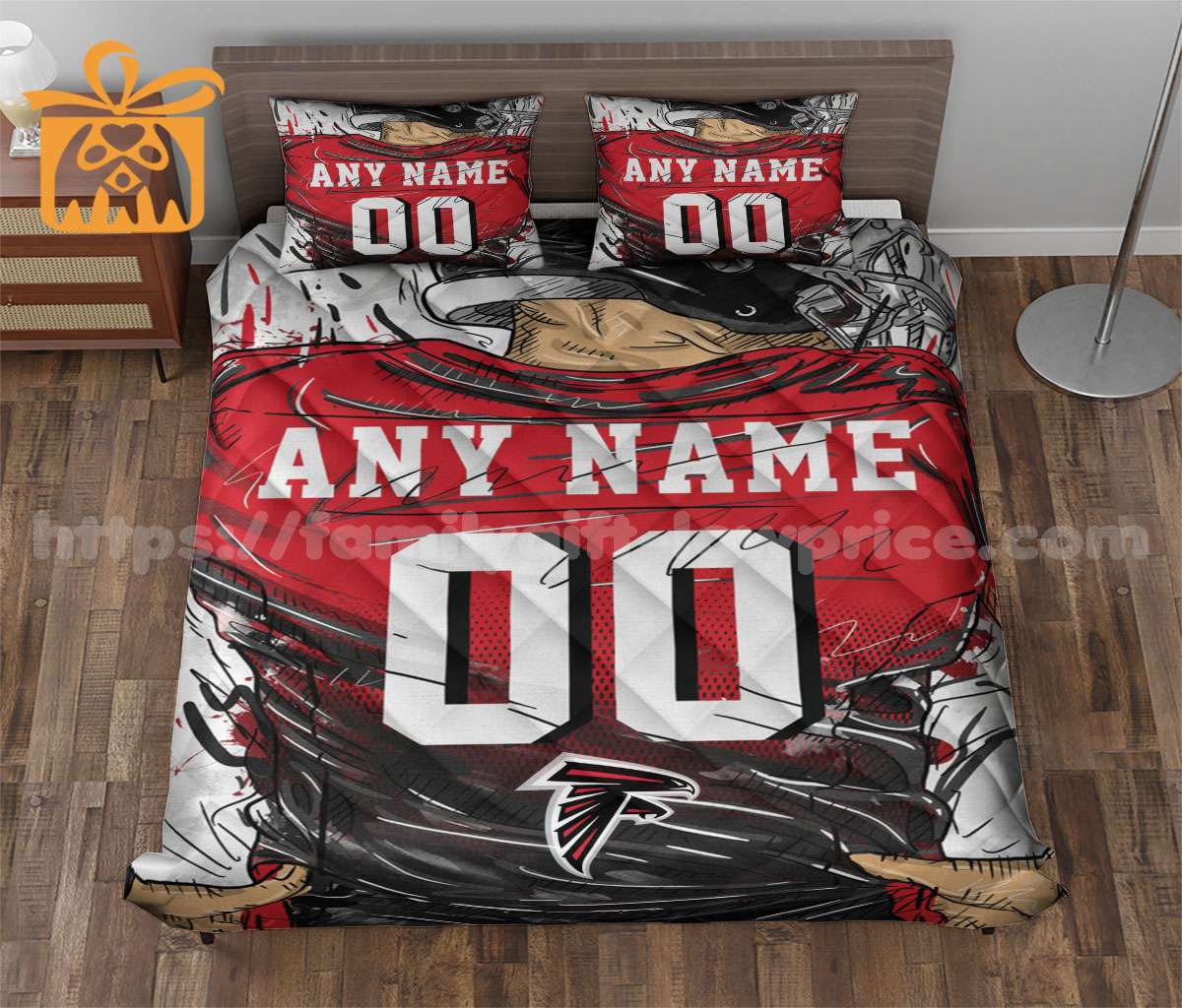 NFL Falcons Jersey Customized Quilt Bedding Set - Custom Any Name and Number for Men Women