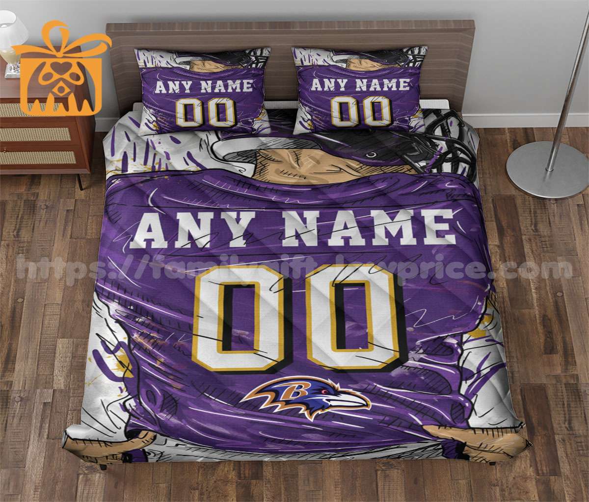 NFL Ravens Jersey Customized Quilt Bedding Set - Custom Any Name and Number for Men Women