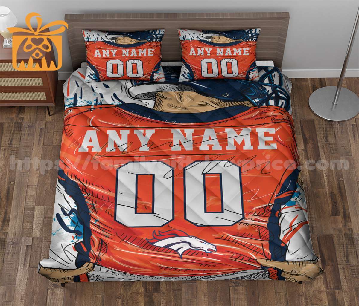 NFL Broncos Jersey Customized Quilt Bedding Set - Custom Any Name and Number for Men Women