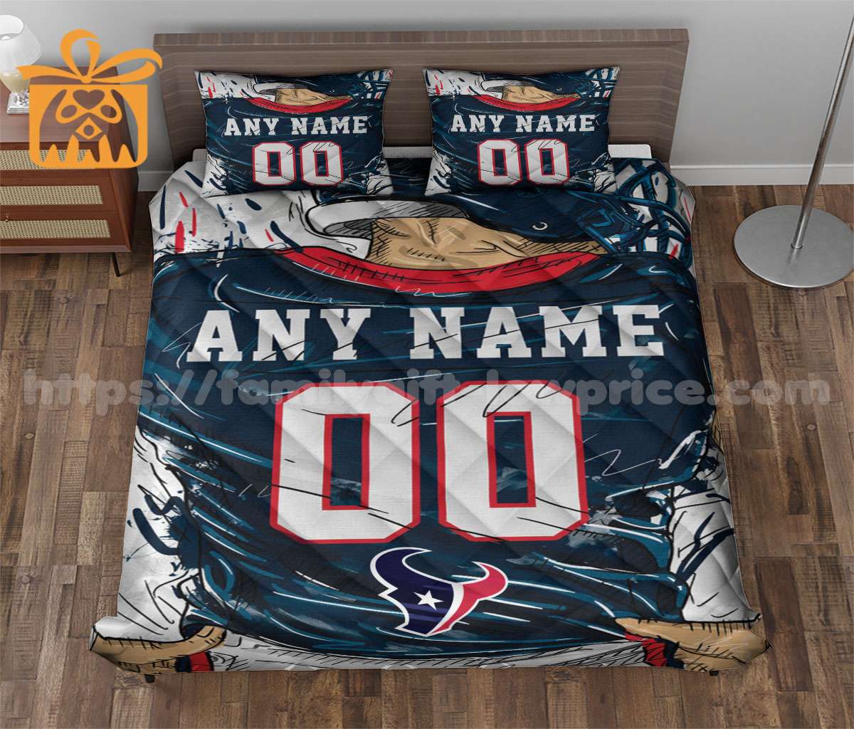 NFL Texans Jersey Customized Quilt Bedding Set - Custom Any Name and Number for Men Women