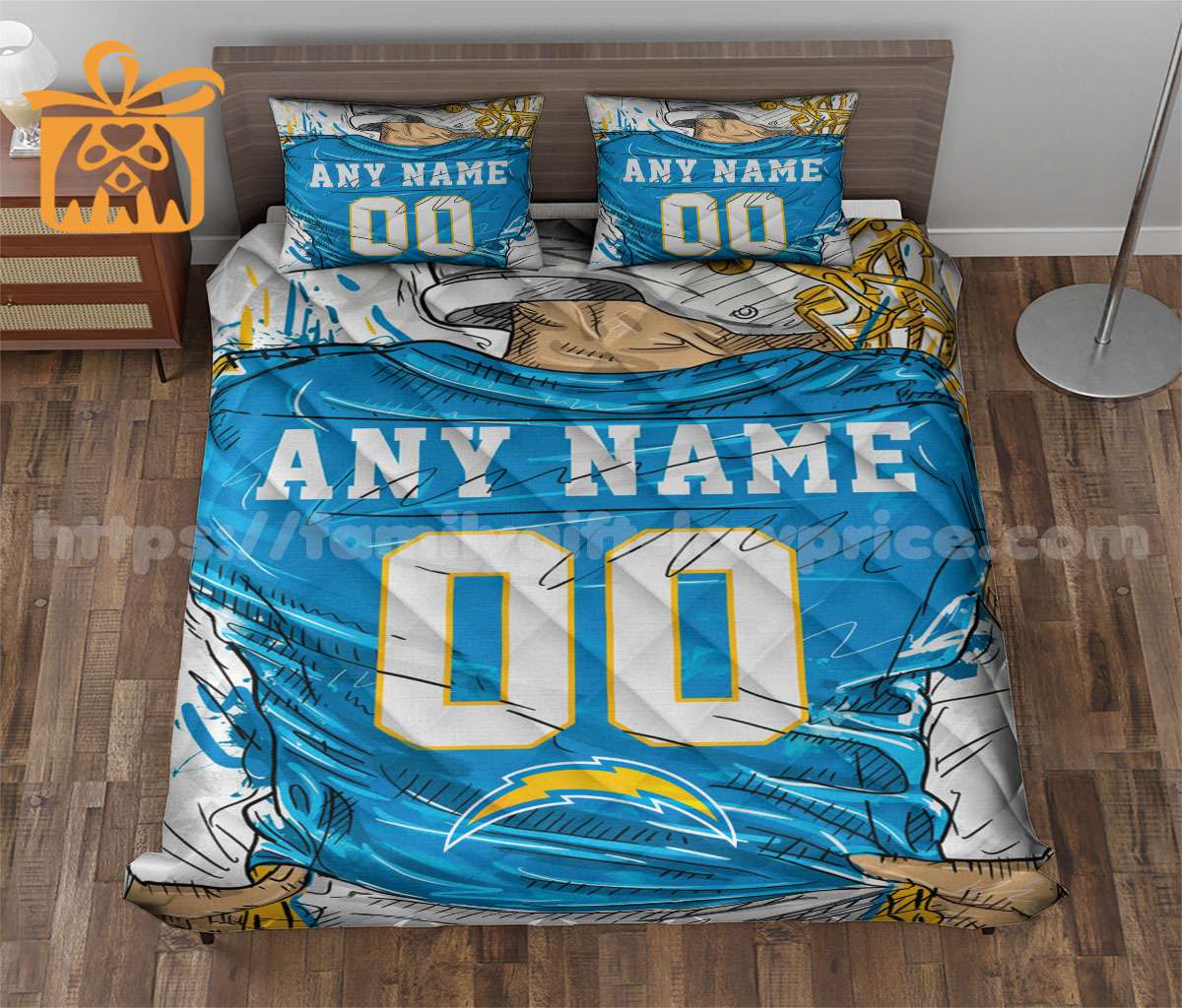 NFL Chargers Jersey Customized Quilt Bedding Set - Custom Any Name and Number for Men Women