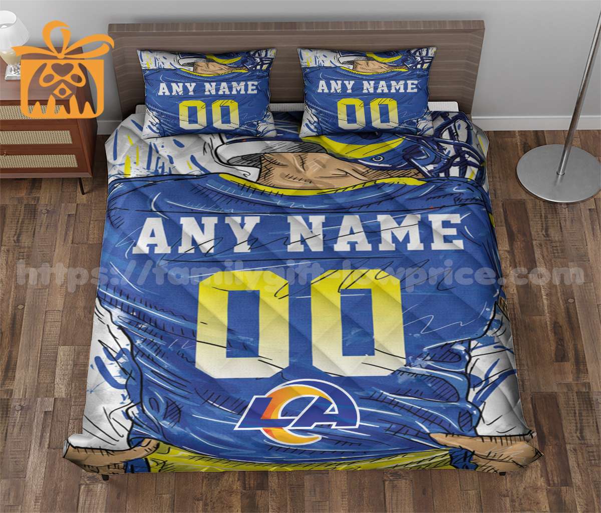 NFL LA Rams Jersey Customized Quilt Bedding Set - Custom Any Name and Number for Men Women