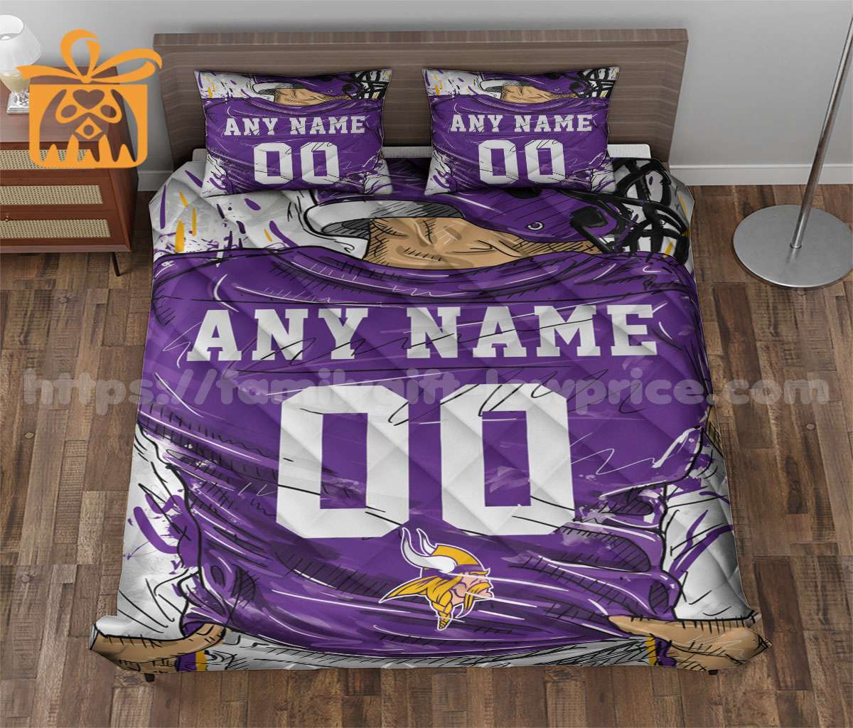 NFL Vikings Jersey Customized Quilt Bedding Set - Custom Any Name and Number for Men Women