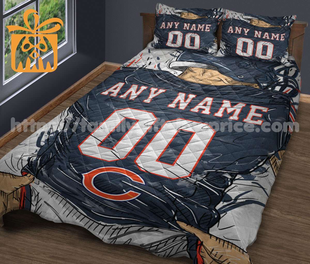Chicago Bears Jerseys Quilt Bedding Sets, Chicago Bears Gifts, Personalized NFL Jerseys with Your Name & Number