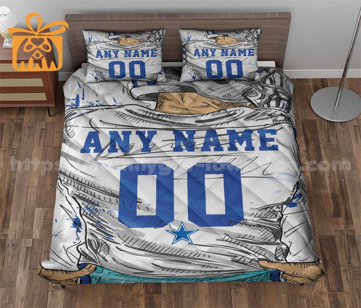 Dallas Cowboy Jerseys Quilt Bedding Sets, Cowboys Gifts, Personalized NFL Jerseys with Your Name & Number