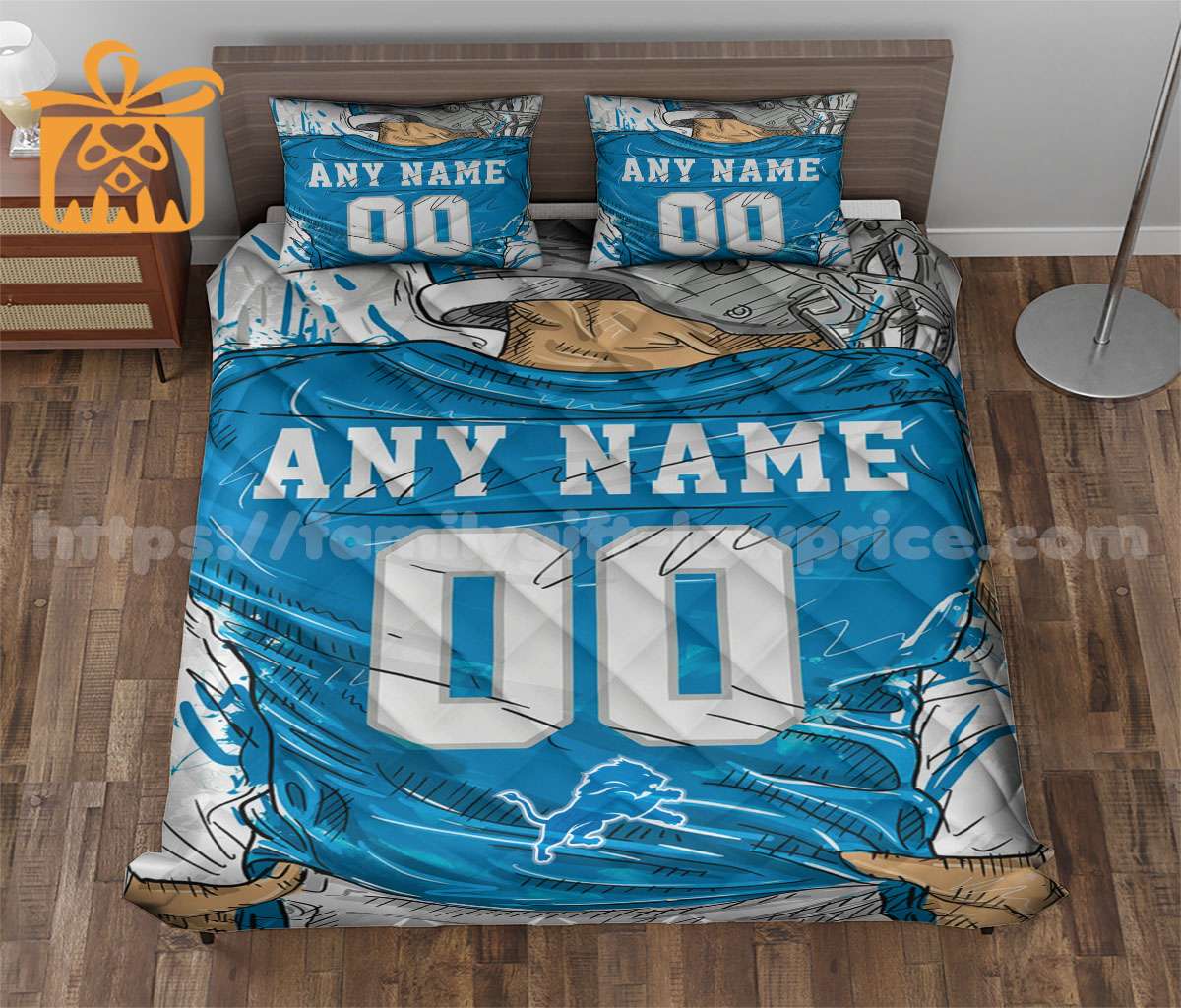 Detroit Lions Custom Jersey Quilt Bedding Sets, Detroit Lions Gifts, Personalized NFL Jerseys with Your Name & Number
