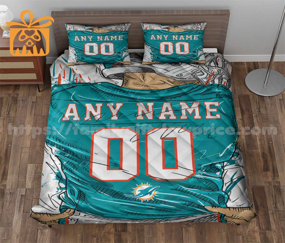 NFL Miami Dolphins Jersey Customized Quilt Bedding Set - Custom Any Name and Number for Men Women