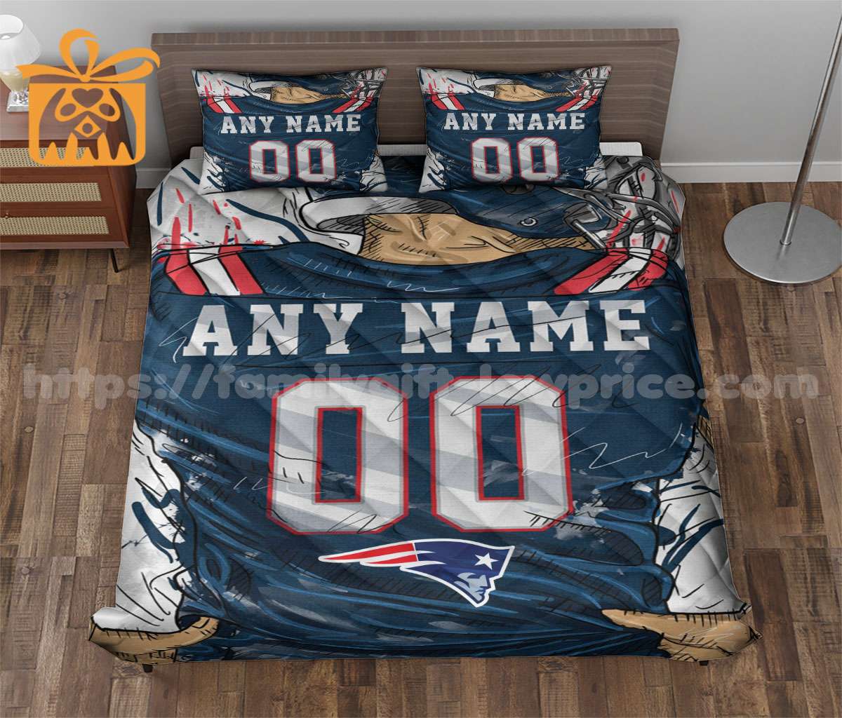 NFL New England Patriots Jersey Customized Quilt Bedding Set - Custom Any Name and Number for Men Women