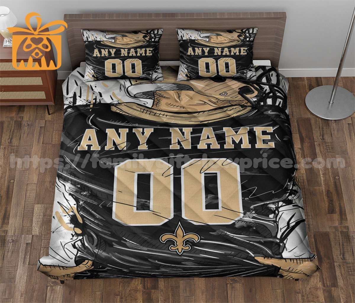 New Orleans Saints Jersey Quilt Bedding Sets, Saints Football Gifts, Personalized NFL Jerseys with Your Name & Number