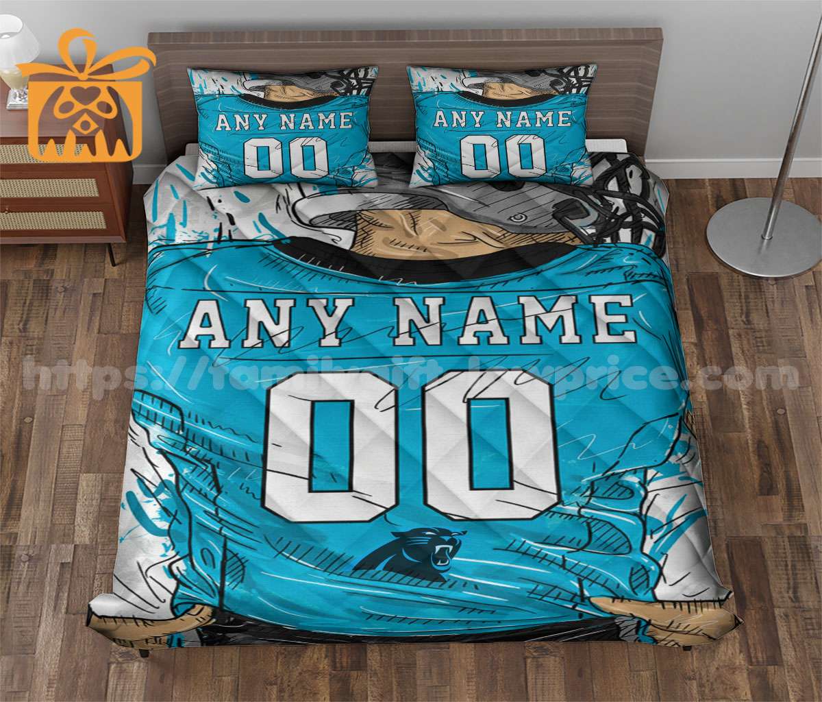 NFL Panthers Jersey Customized Quilt Bedding Set - Custom Any Name and Number for Men Women