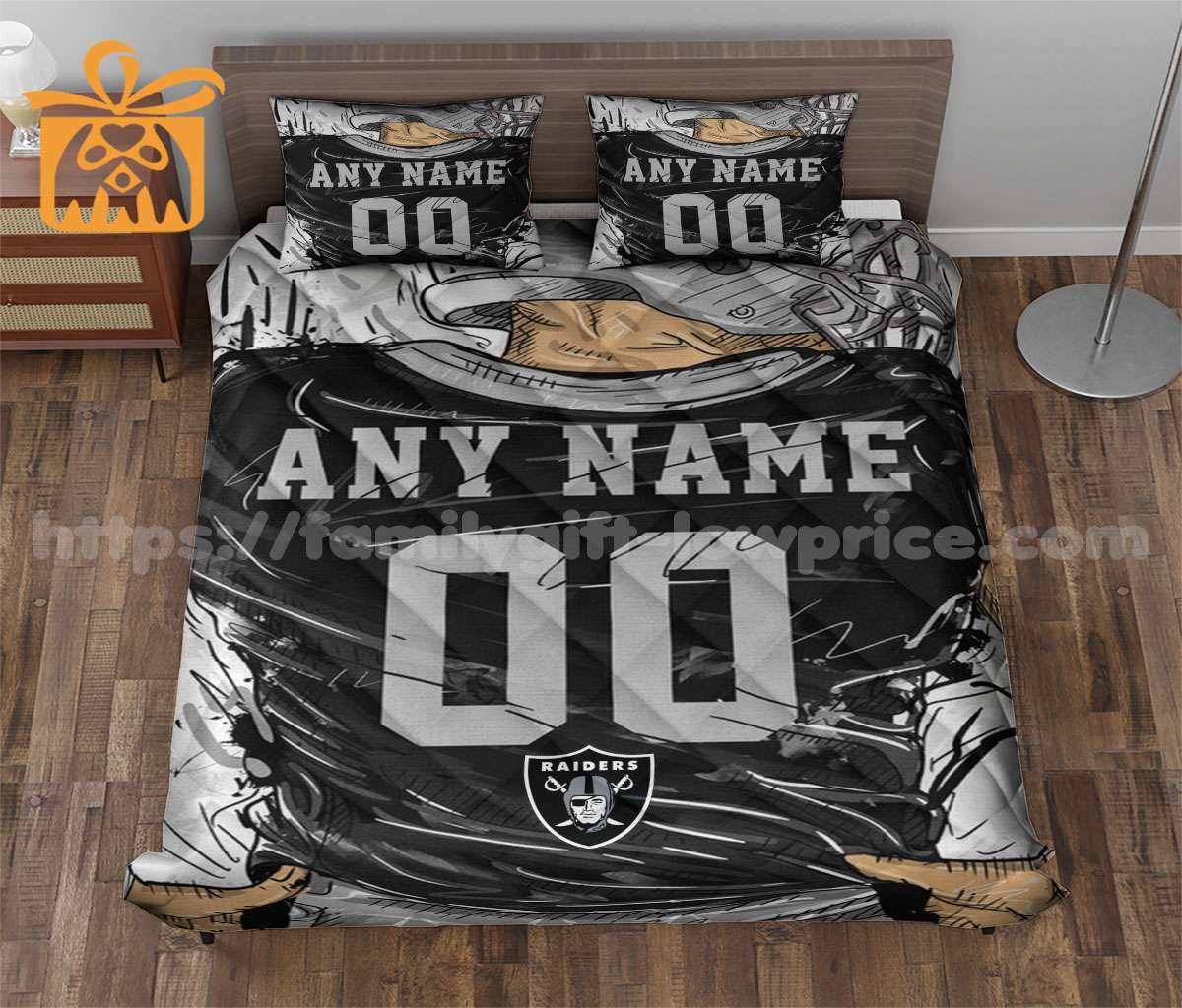 NFL Raiders Jersey Customized Quilt Bedding Set - Custom Any Name and Number for Men Women