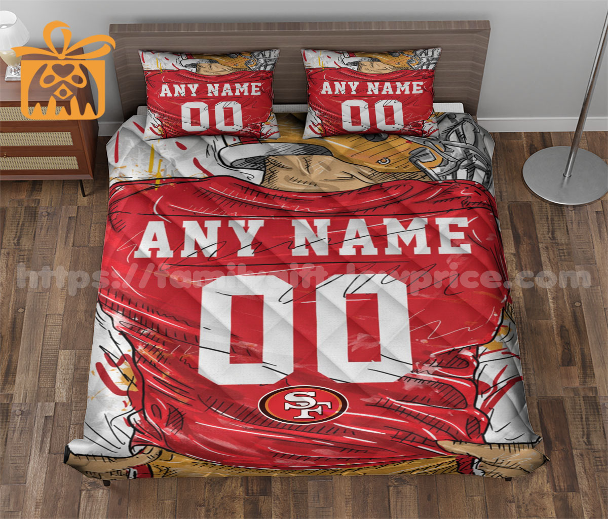 SF 49ers Jersey Quilt Bedding Sets, Forty Niners Gifts, Personalized NFL Jerseys with Your Name & Number
