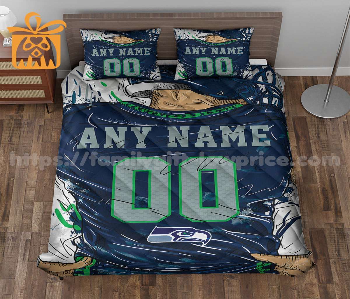 NFL Seattle Seahawks Jersey Customized Quilt Bedding Set - Custom Any Name and Number for Men Women