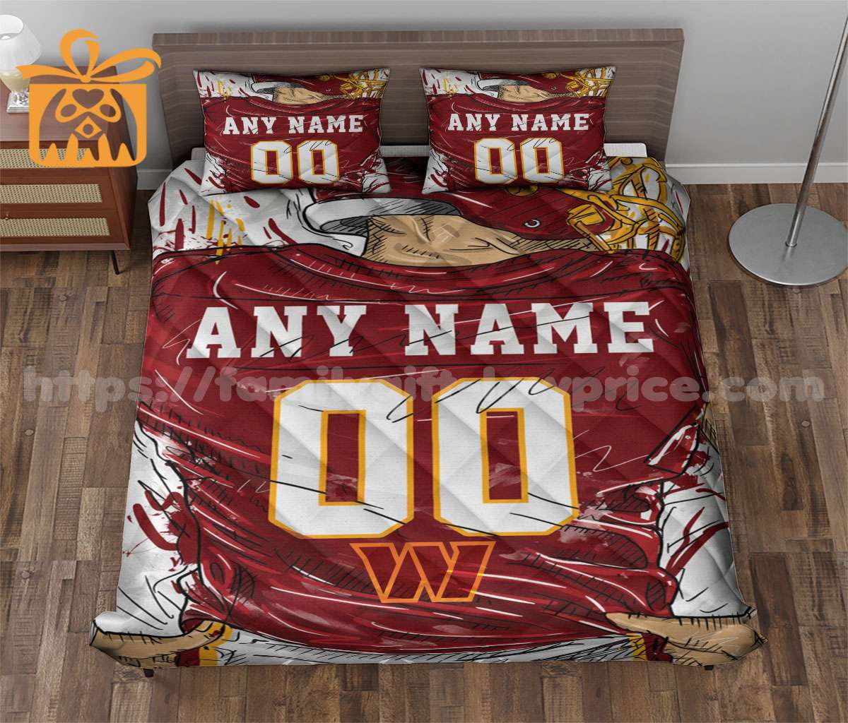 NFL Washington Commanders Jersey Customized Quilt Bedding Set - Custom Any Name and Number for Men Women