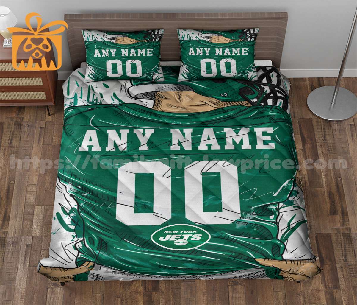 NYJets Jersey Customized Quilt Bedding Set - Custom Any Name and Number for Men Women