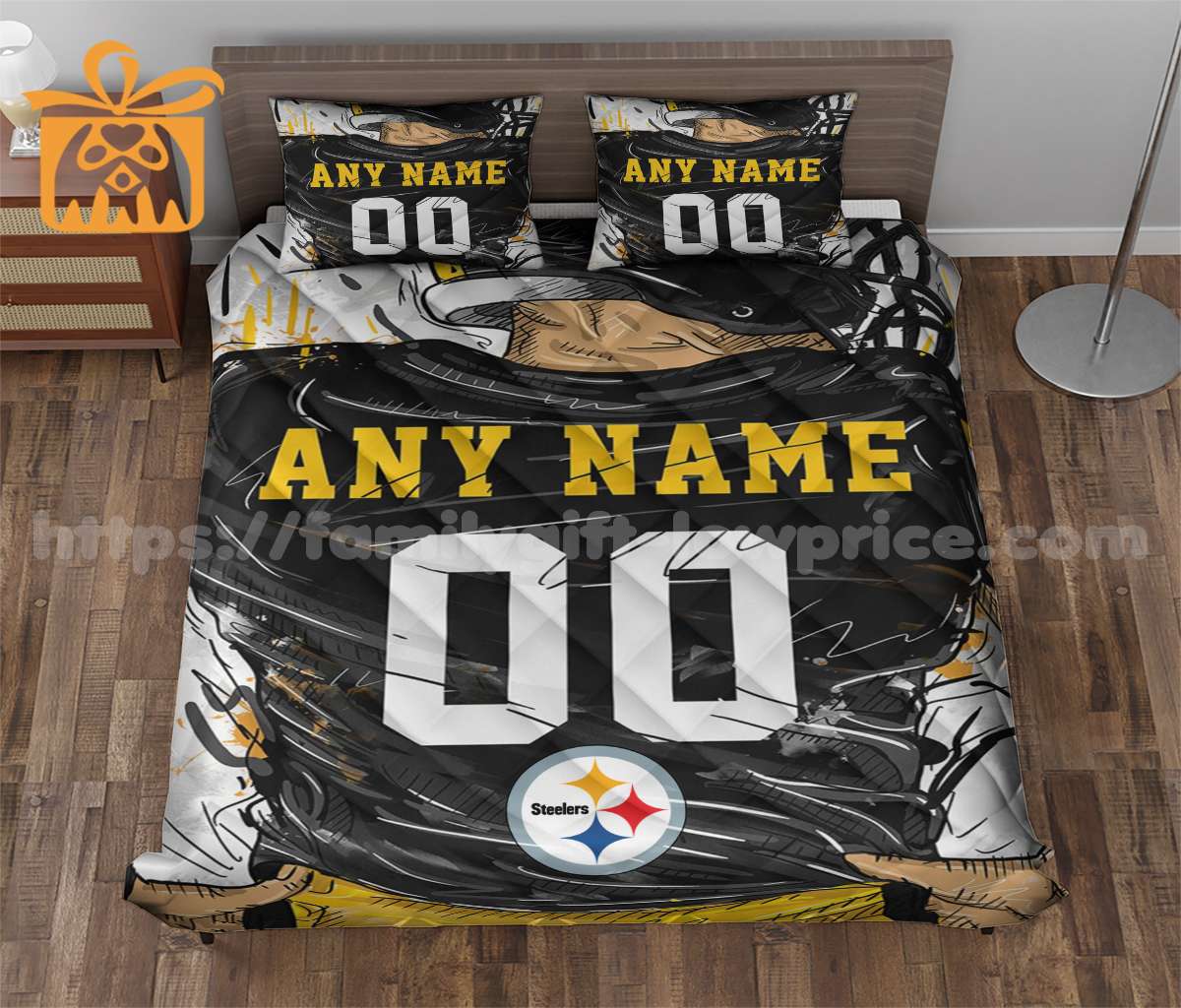 NFL Steelers Jersey Customized Quilt Bedding Set - Custom Any Name and Number for Men Women