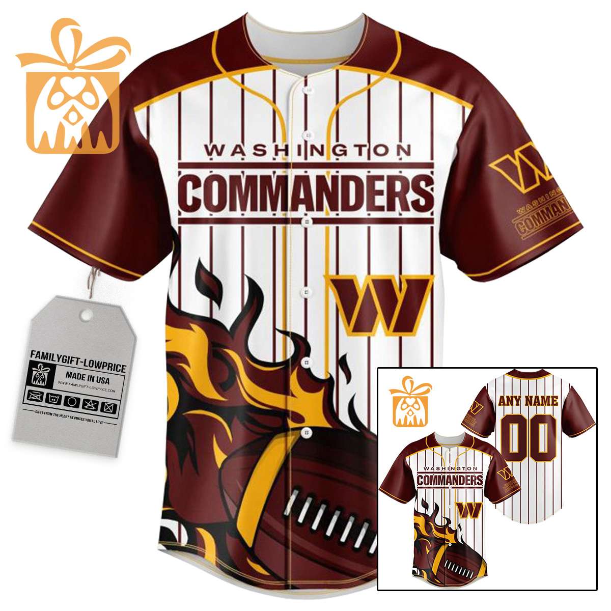 NFL Baseball Jersey - Washington Commanders Baseball Jersey TShirt - Personalized Baseball Jerseys