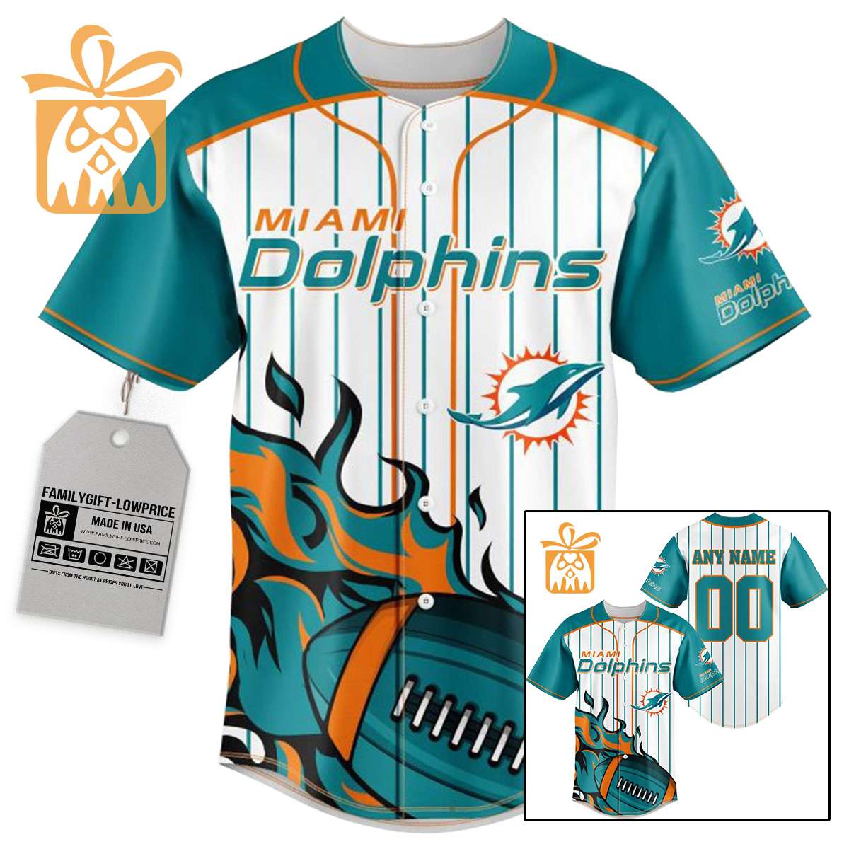 NFL Baseball Jersey - Miami Dolphins Baseball Jersey TShirt - Personalized Baseball Jerseys
