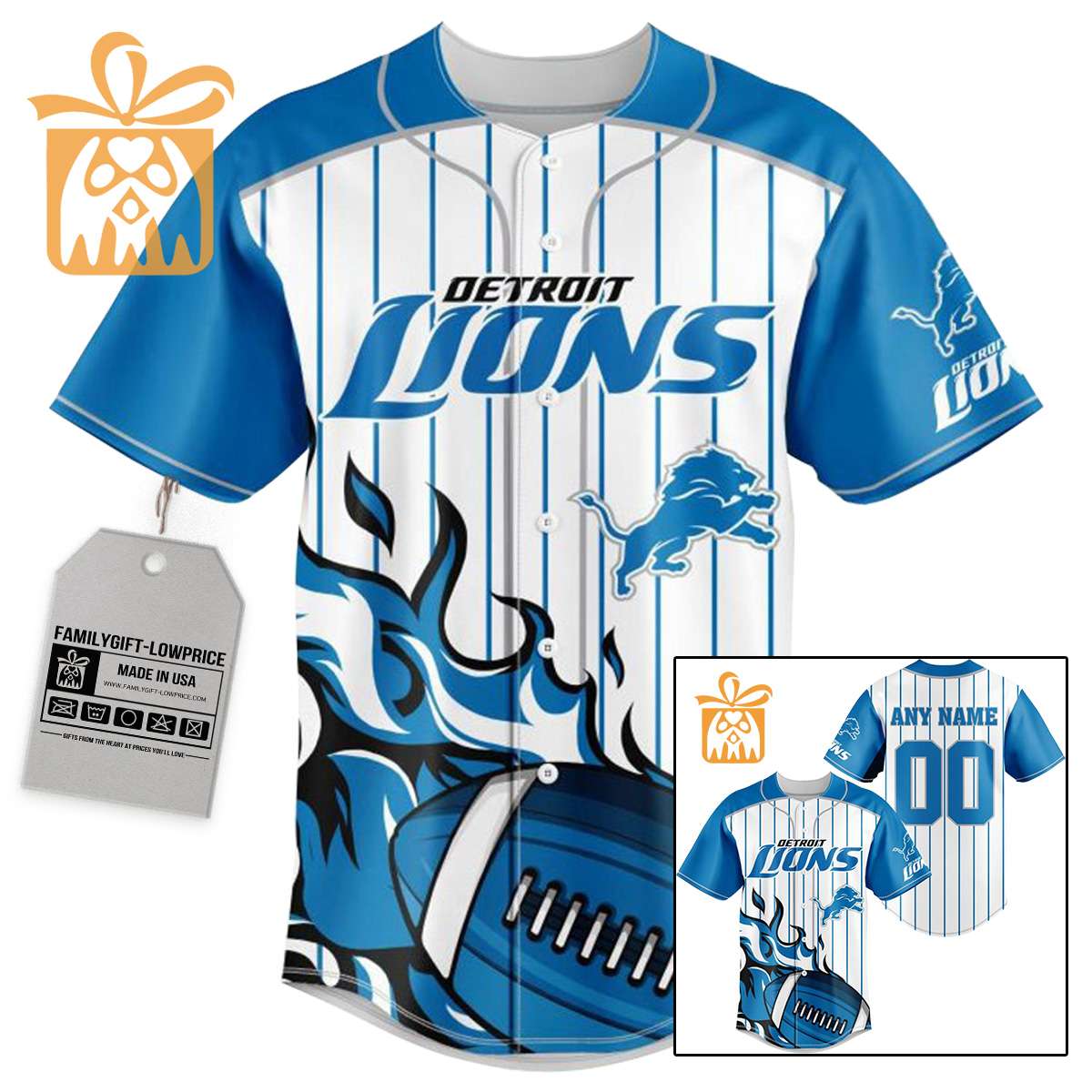 NFL Baseball Jersey - Detroit Lions Baseball Jersey TShirt - Personalized Baseball Jerseys