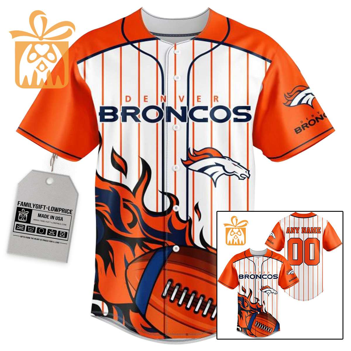 NFL Baseball Jersey - Denver Broncos Baseball Jersey TShirt - Personalized Baseball Jerseys