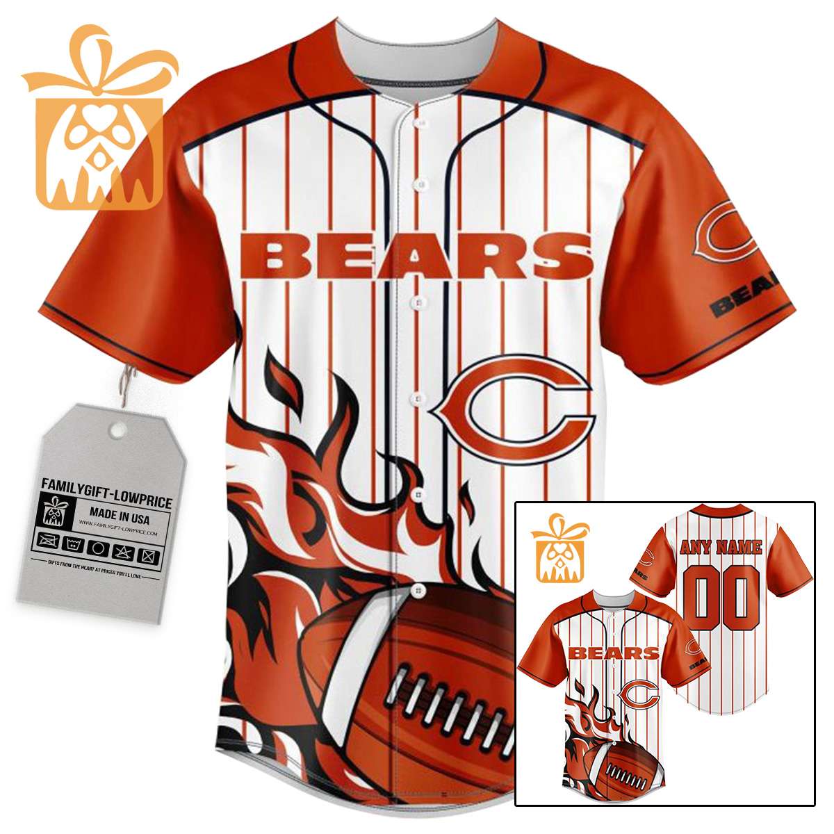 NFL Baseball Jersey - Chicago Bears Baseball Jersey TShirt - Personalized Baseball Jerseys