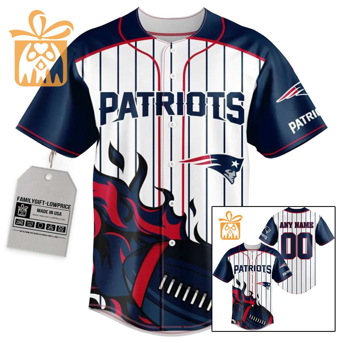 NFL Baseball Jersey - Patriots Baseball Jersey TShirt - Personalized Baseball Jerseys
