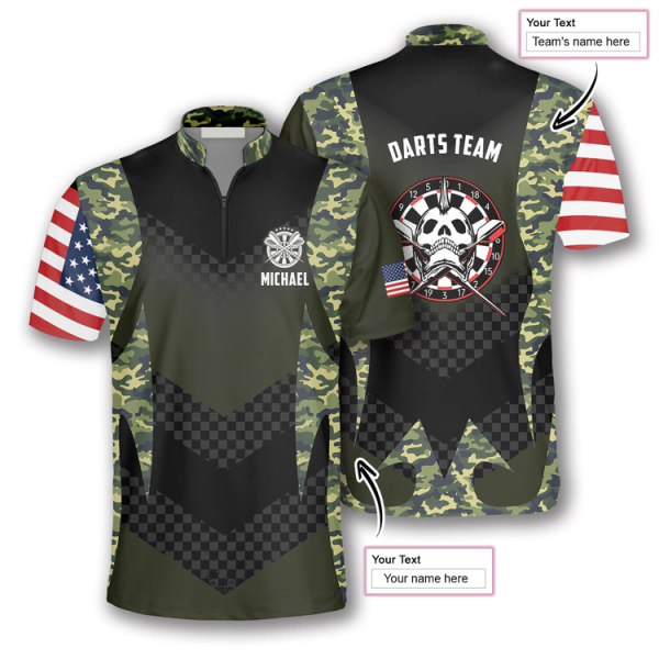 Skull Punk Camouflage American Flag Custom Darts Jerseys for Men, Idea Gift for Dart Lover