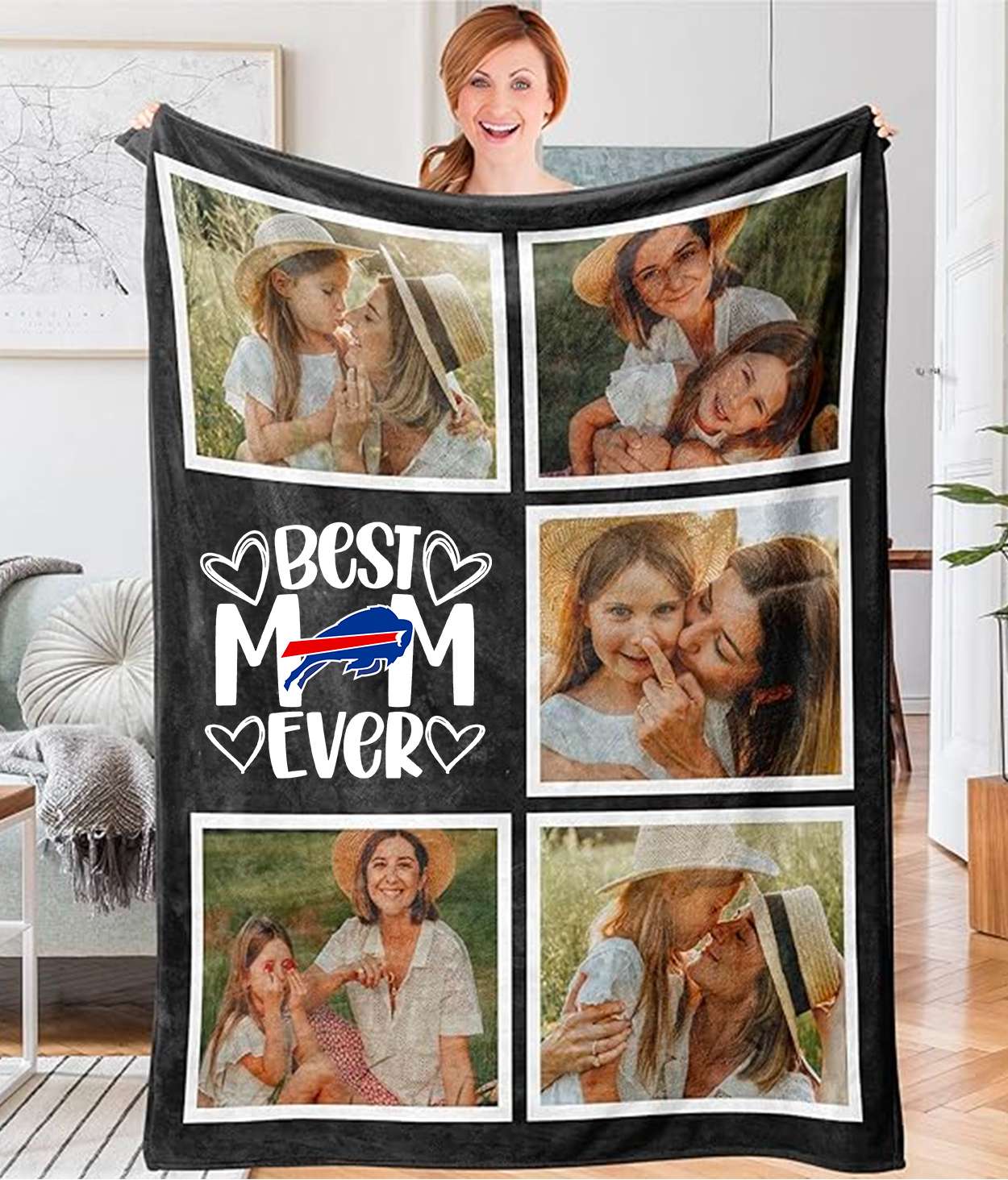 Best Mom Ever - Custom NFL Buffalo Bills Blankets with Pictures for Mother's Day Gift