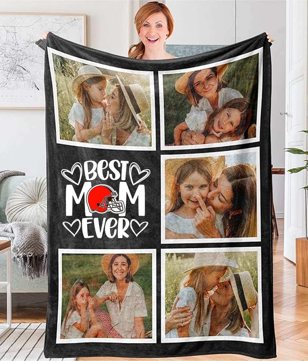 Best Mom Ever - Custom NFL Cleveland Browns Blankets with Pictures for Mother's Day Gift