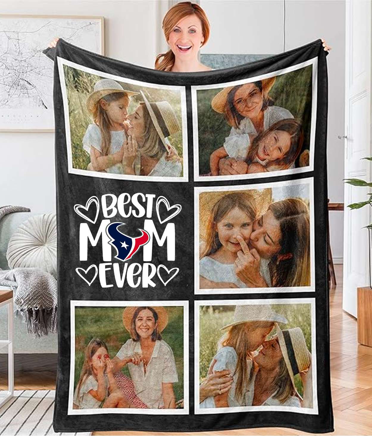 Best Mom Ever - Custom NFL Houston Texans Blankets with Pictures for Mother's Day Gift