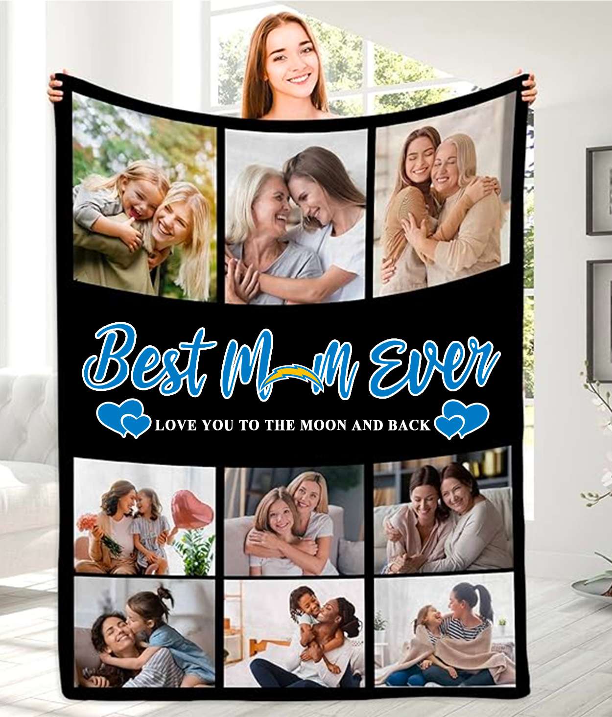 Best Mom Ever Custom NFL Los Angeles Chargers Blankets with Pictures - Perfect Mother’s Day Gift