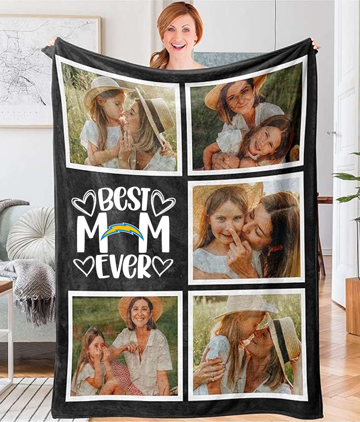 Best Mom Ever - Custom NFL Los Angeles Chargers Blankets with Pictures for Mother's Day Gift