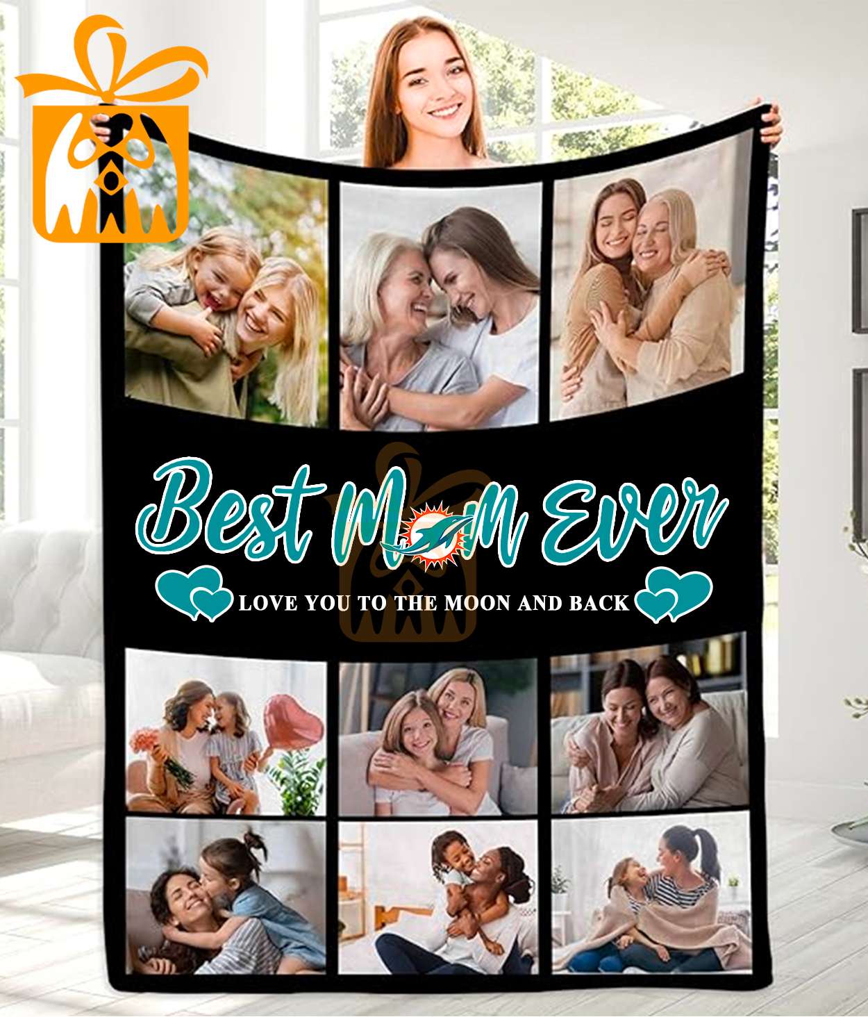 Best Mom Ever Custom NFL Miami Dolphins Blankets with Pictures - Perfect Mother’s Day Gift
