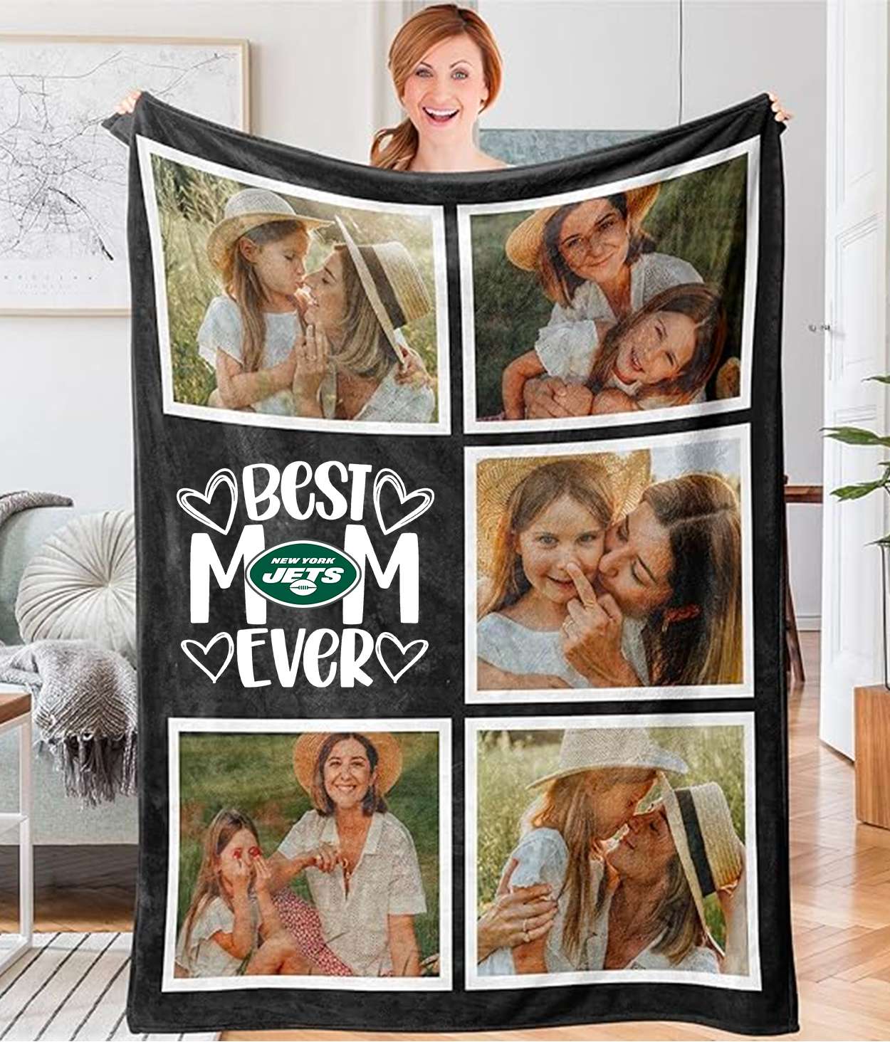 Best Mom Ever - Custom NFL New York Jets Blankets with Pictures for Mother's Day Gift